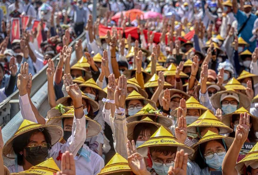 Global Cost of Internet Shutdowns 2021 report header image showing marches in Myanmar