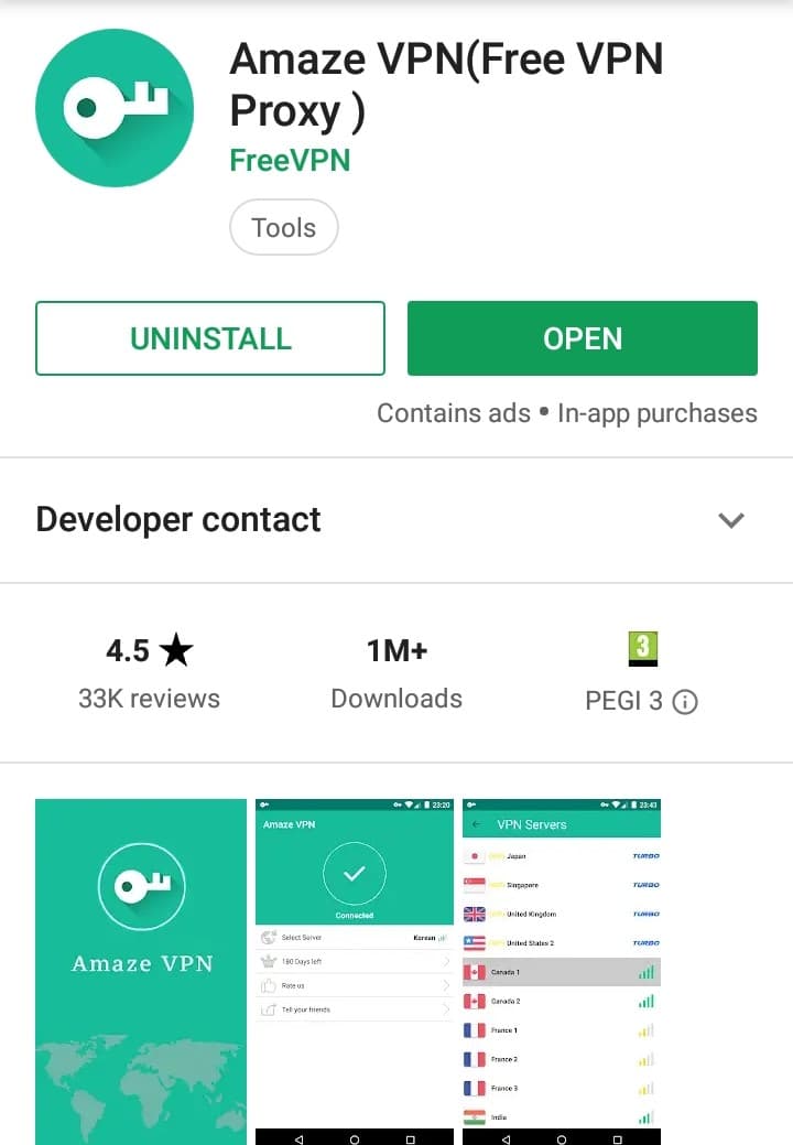 Amaze VPN Play Store screenshot