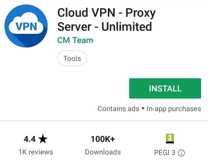 Cloud VPN Play Store screenshot