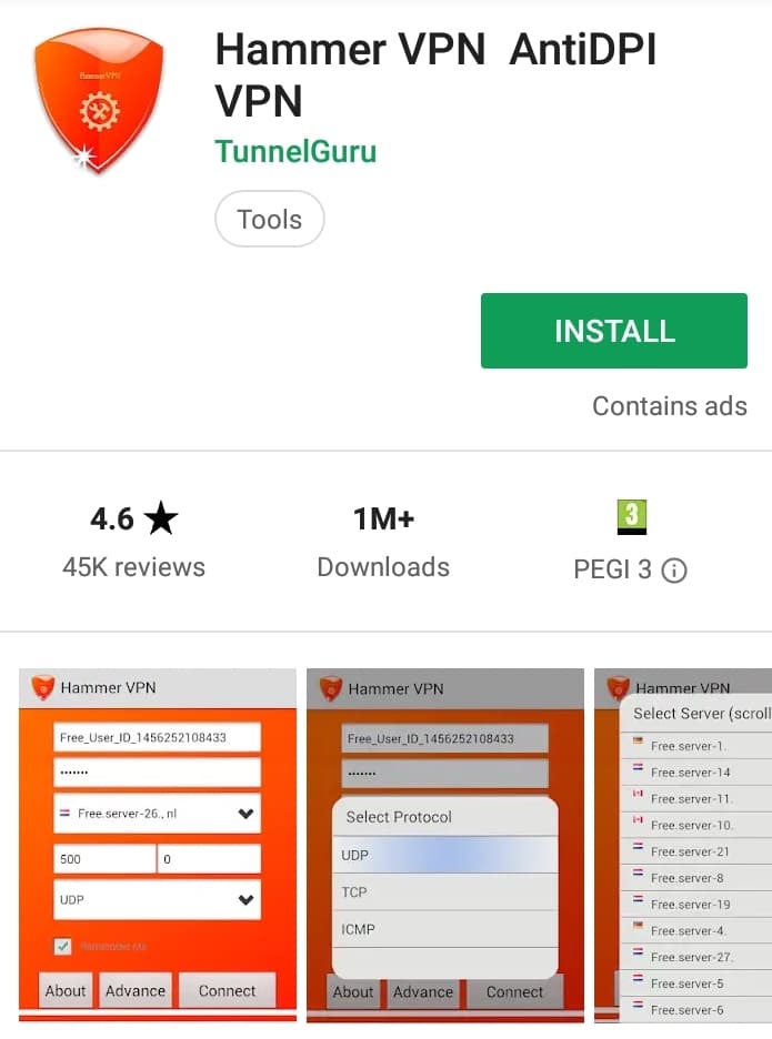 Hammer VPN Play Store screenshot