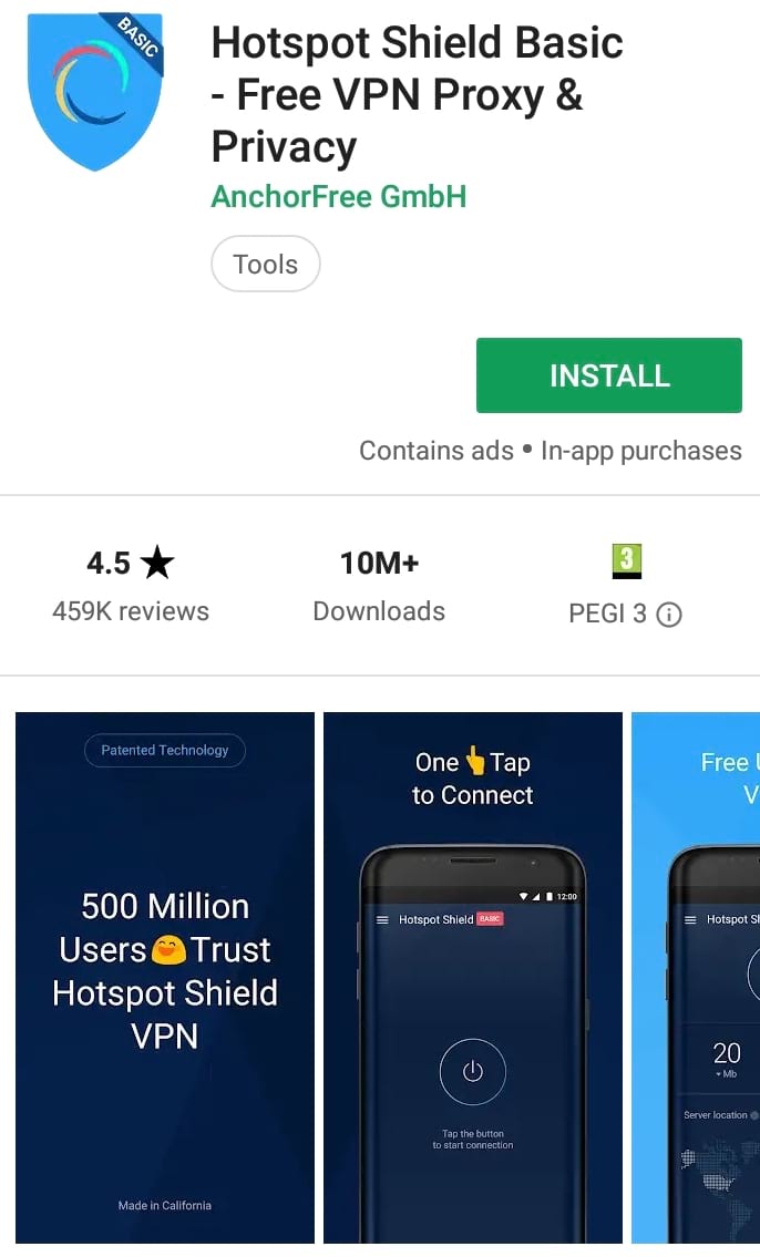 Hotspot Shield Basic Play Store screenshot