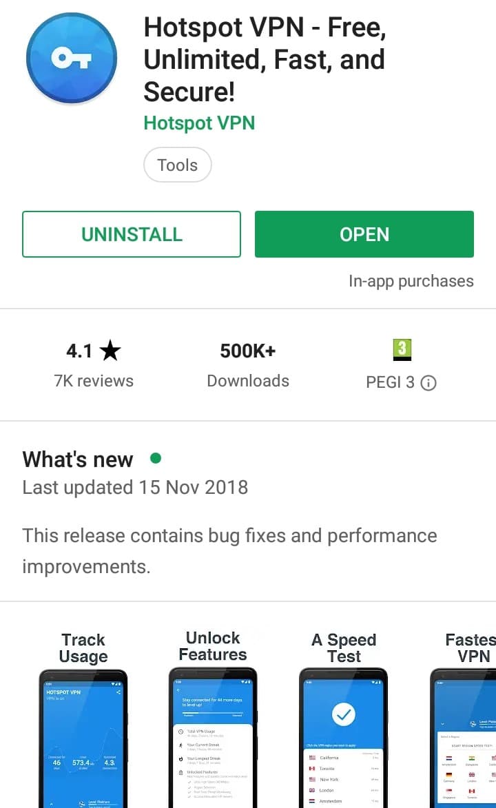 Hotspot VPN Play Store screenshot