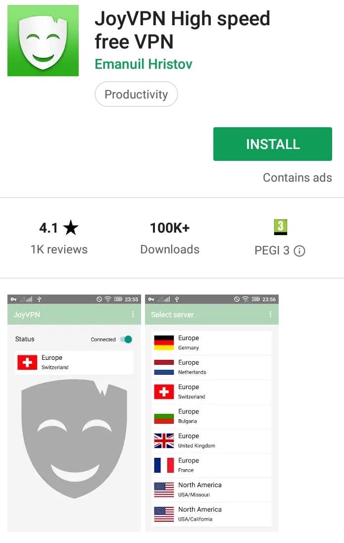 JoyVPN Play Store screenshot