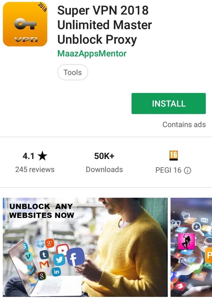 SuperVPN 2018 Play Store screenshot