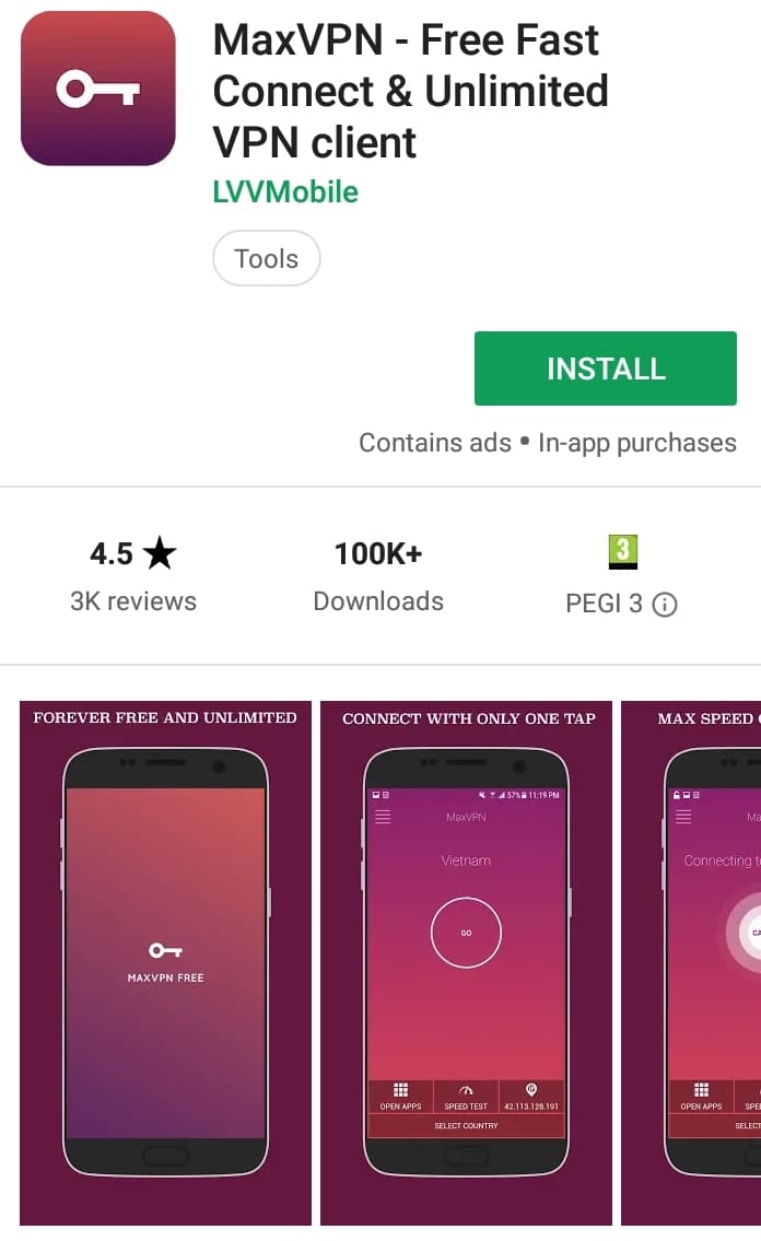 MaxVPN Play Store screenshot