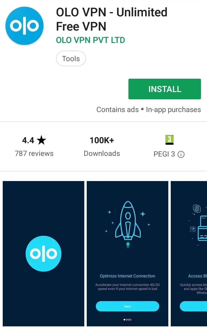 OLO VPN Play Store screenshot