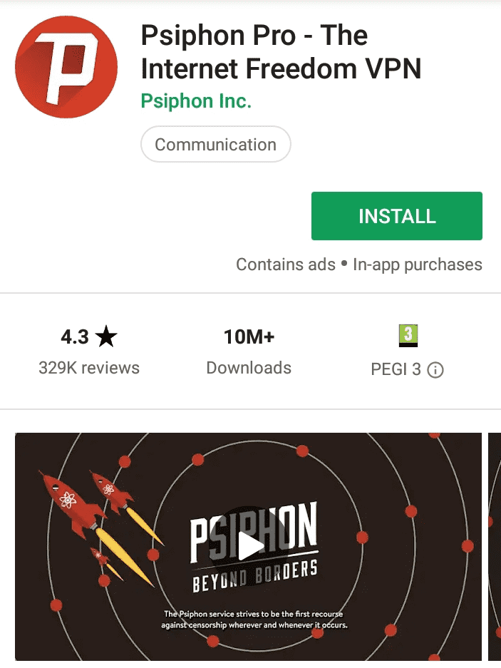 Psiphon Pro Play Store screenshot