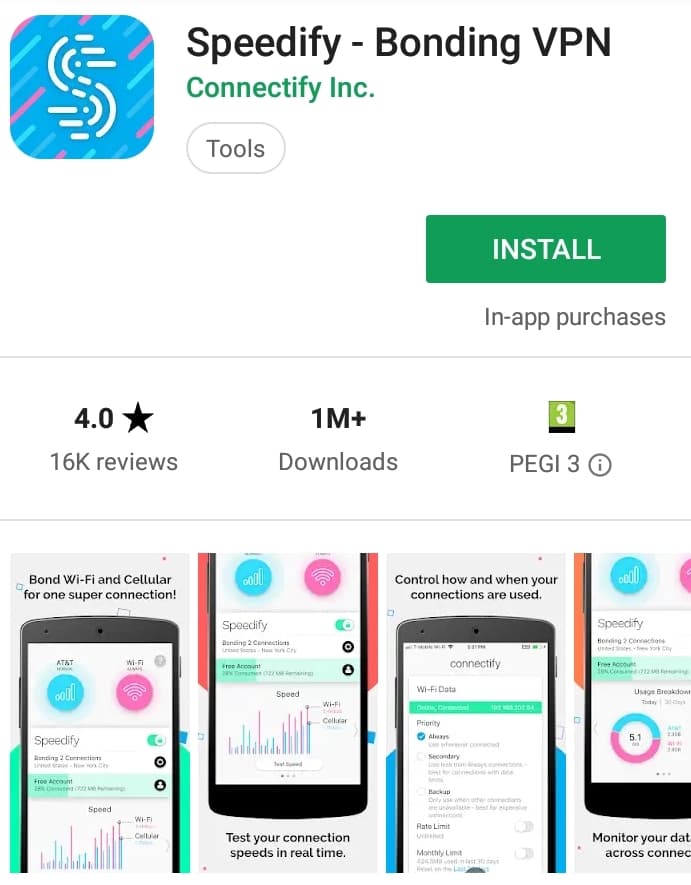 Speedify Play Store screenshot