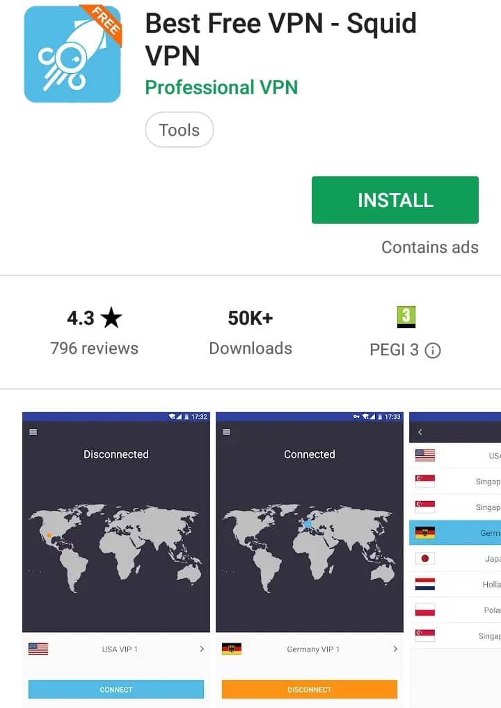 Squid VPN Play Store screenshot