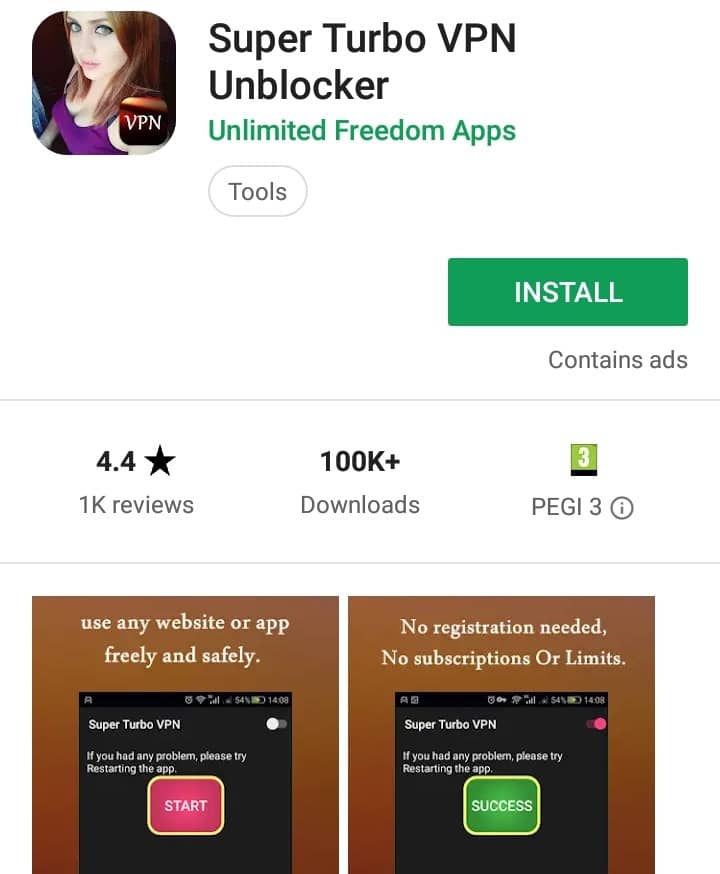 Super Turbo VPN Unblocker Play Store screenshot