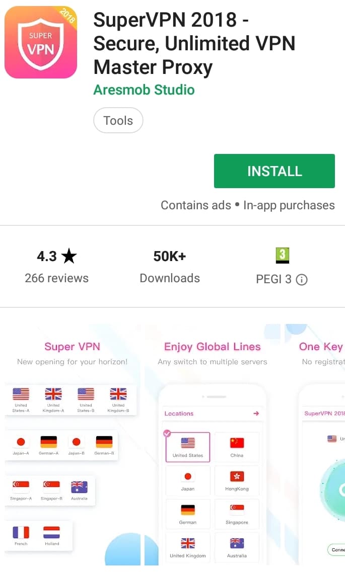 SuperVPN 2018 Play Store screenshot