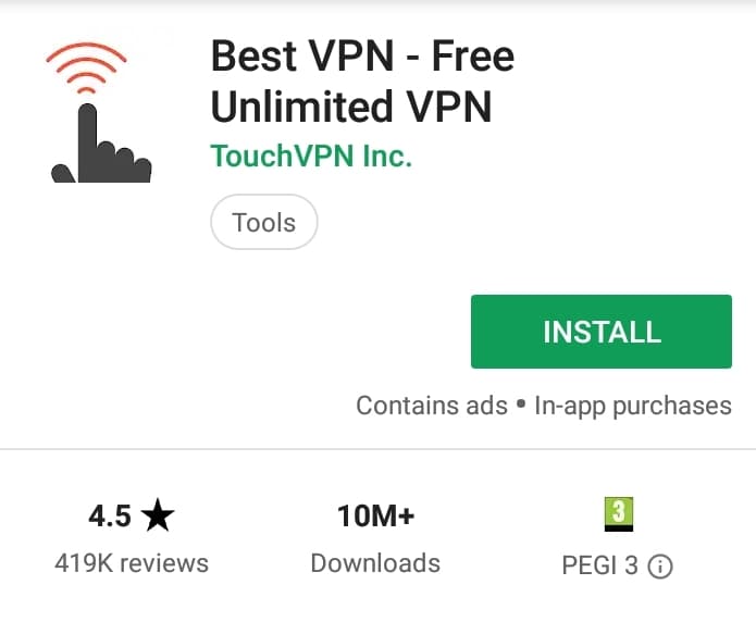 TouchVPN Play Store screenshot