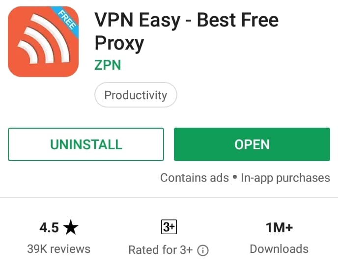 VPN Easy Play Store screenshot
