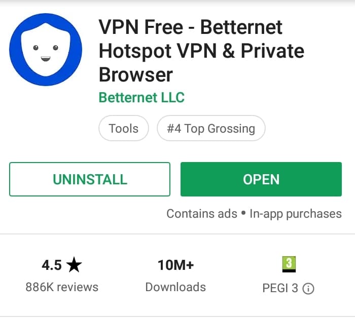 Betternet Play Store screenshot