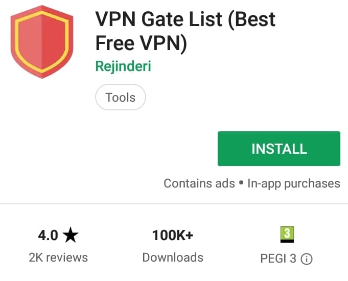 VPN Gate List Play Store screenshot