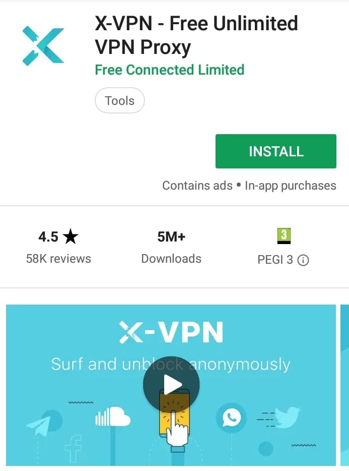 X-VPN Play Store screenshot