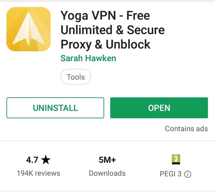 Yoga VPN Play Store screenshot