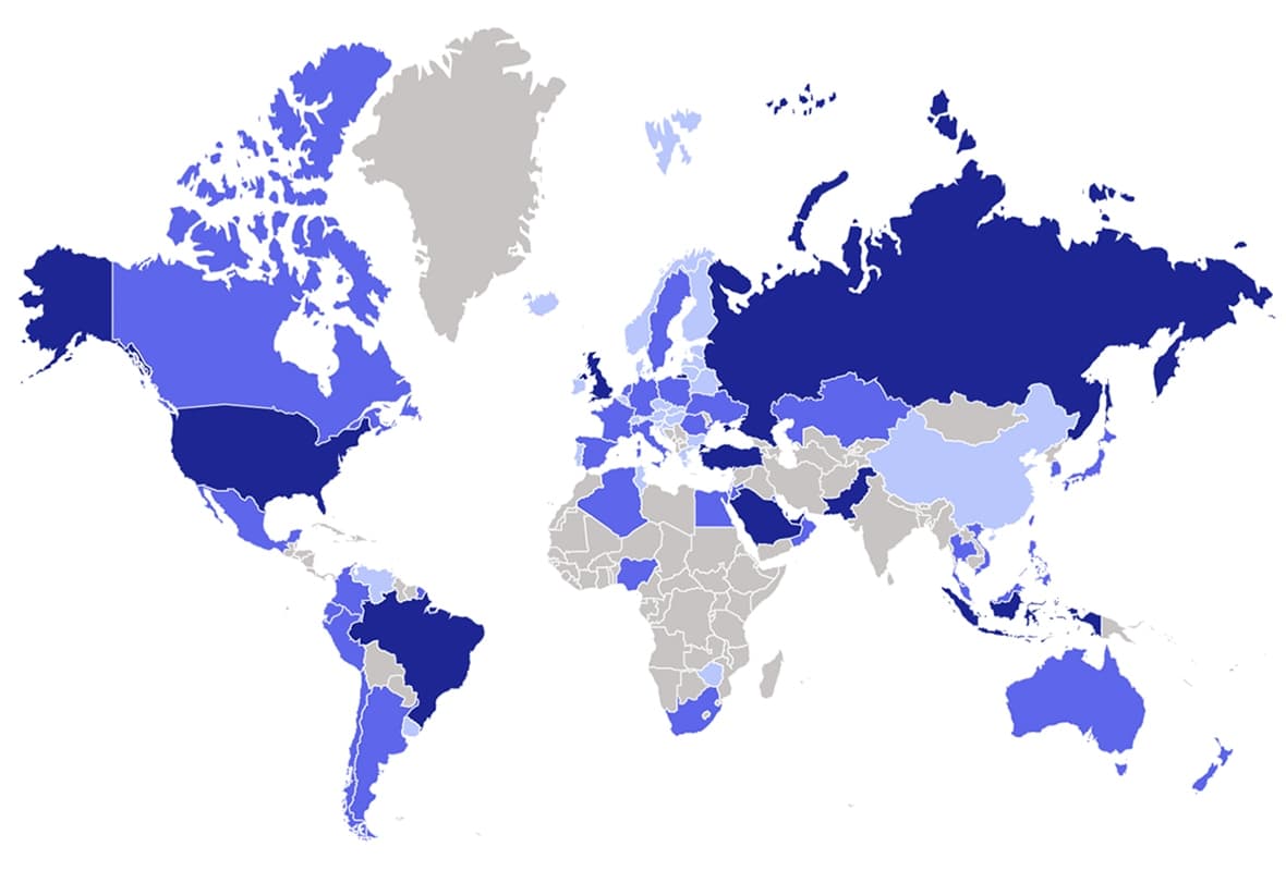 Top10VPN Global Mobile VPN Report 2019 header map showing concentration of mobile VPN downloads