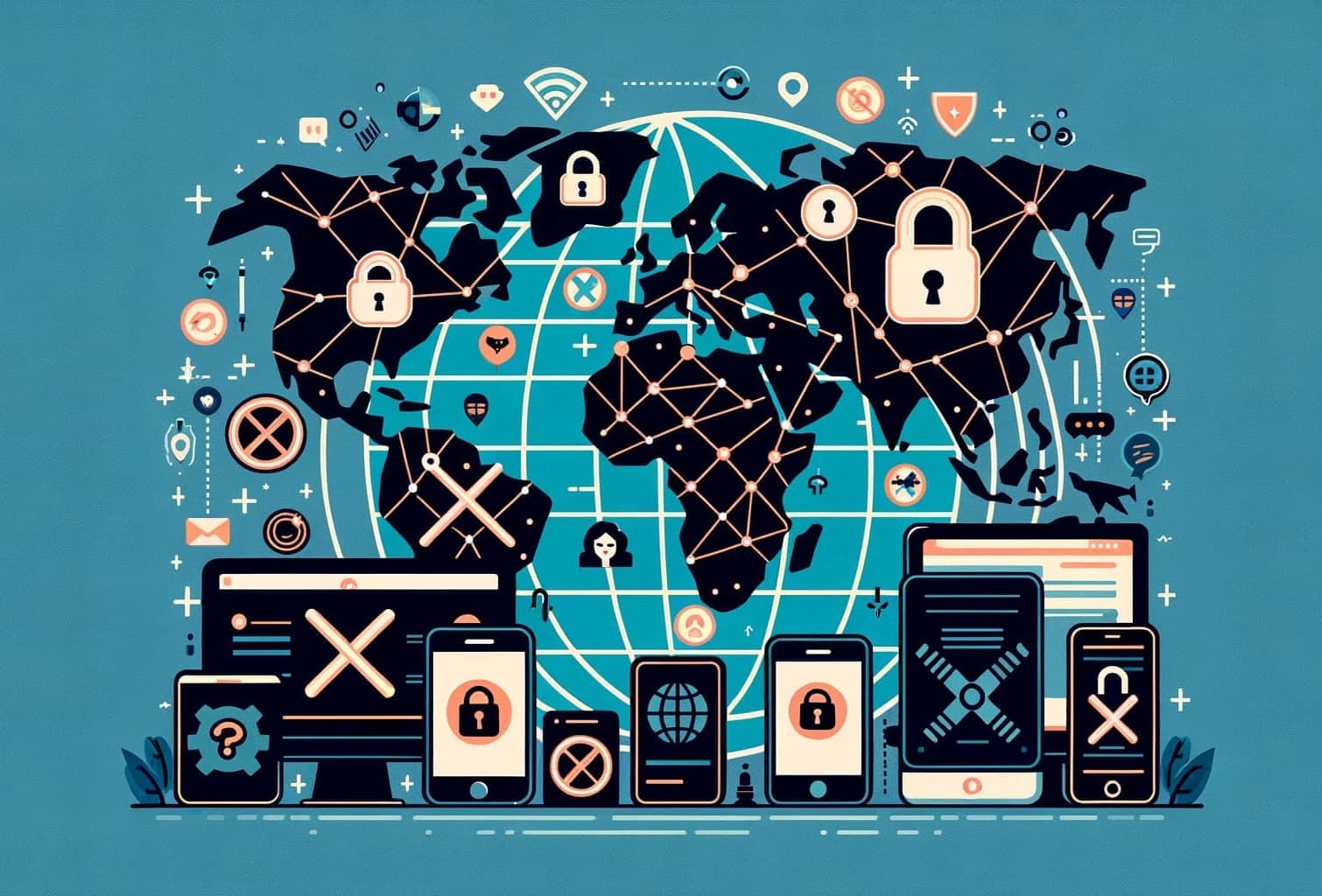 Global Cost of Internet Shutdowns report header illustration showing a world map and devices with restricted internet access