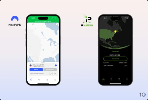 NordVPN and IPVanish compared on iOS