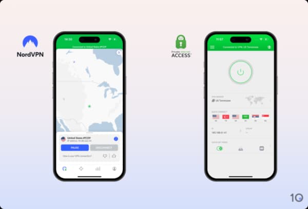 The NordVPN and PIA apps compared on iOS