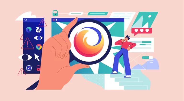 Header illustration for guide to the best private browsers, featuring Mozilla Firefox as top pick.