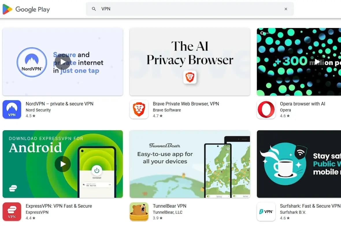 Android VPN apps in the Play Store