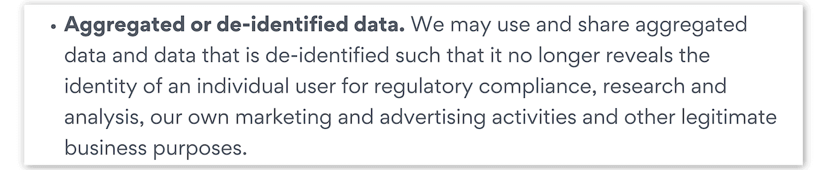 Een schermafbeelding van het privacybeleid van Anchorfree