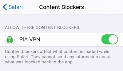 PIAs Werbeblocker auf iOS.