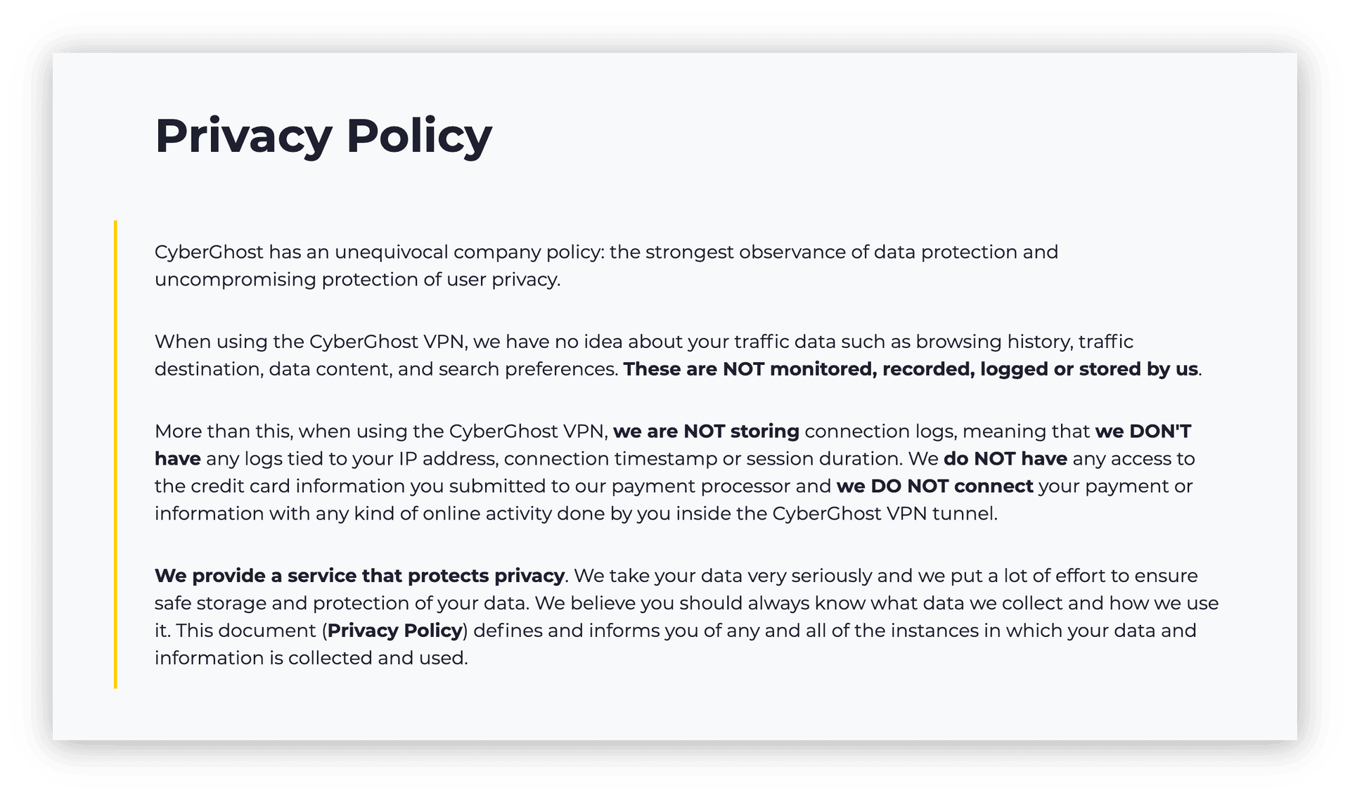 Screenshot from the CyberGhost Privacy Policy