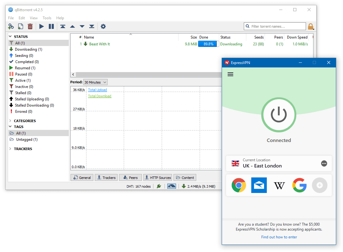 ExpressVPN running at the same time as qBittorrent