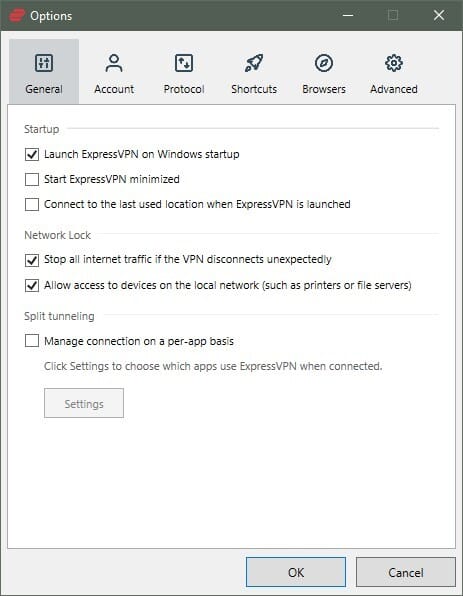 ExpressVPN Windows Settings