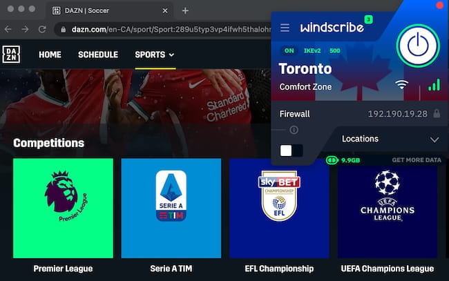 Windscribe Gratis funciona con DAZN