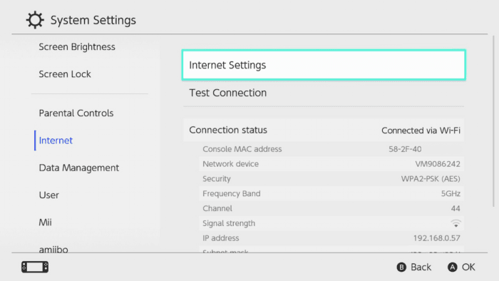 Impostazioni di sistema di Nintendo Switch