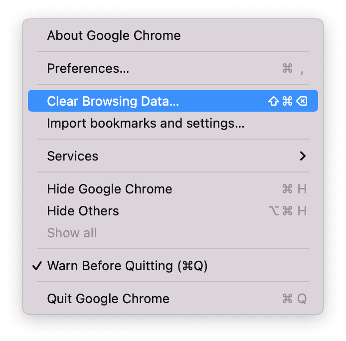 Clearing Browsing Data on MacOS Chrome