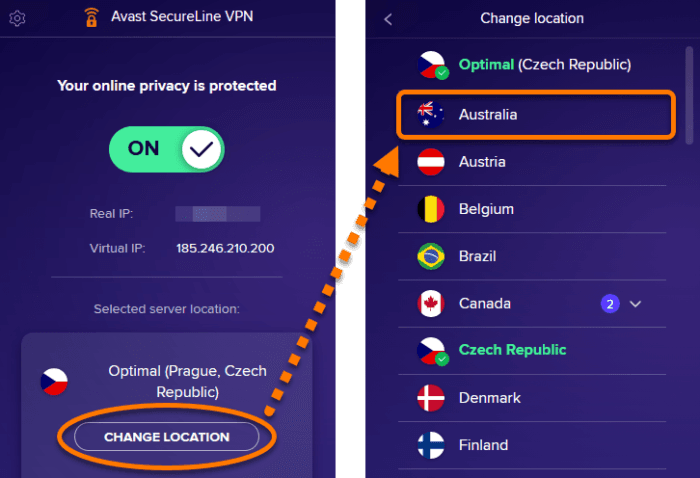 The Avast VPN browser extension