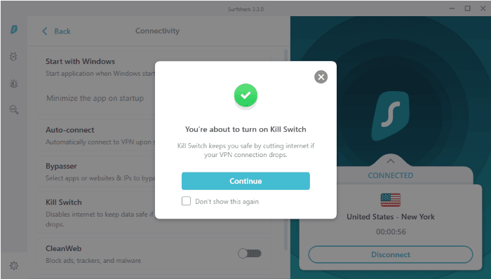 Aktywacja funkcji Kill Switch Surfshark w oprogramowaniu na system Windows