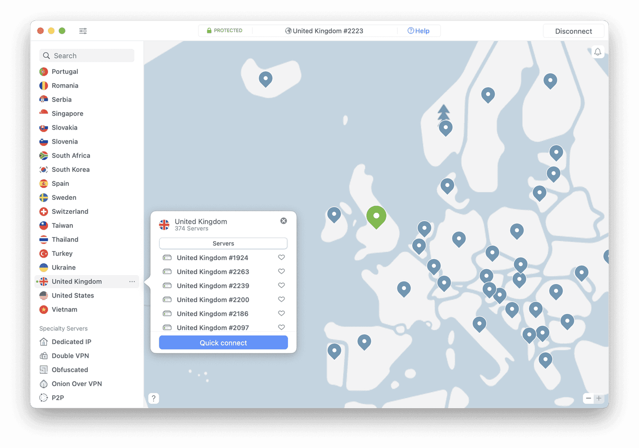 NordVPN's List of UK Servers