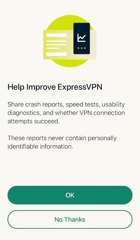 Analysescherm van ExpressVPN voor iOS