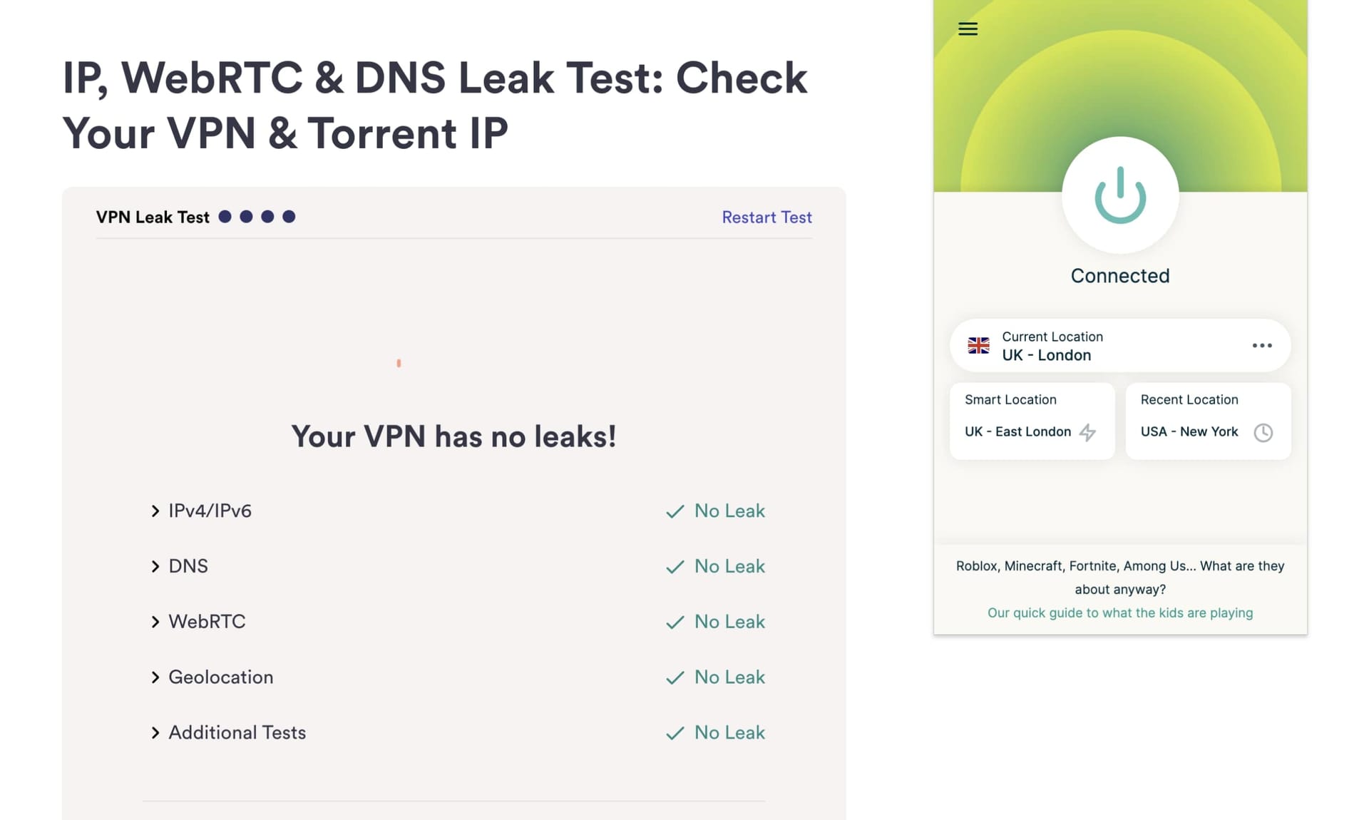 Test di ExpressVPN per individuare i leak di IP e DNS