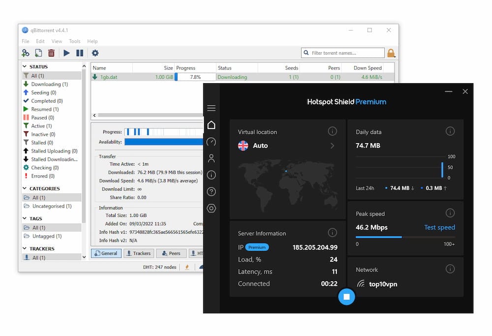 Hotspot Shield의 qBittorrent 테스트