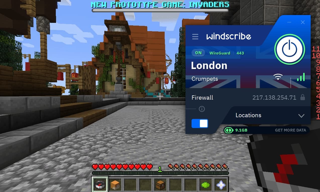 Using Windscribe Free on Minecraft