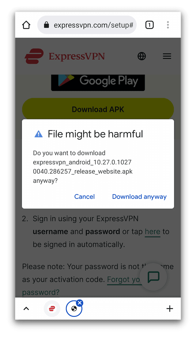 Une fenêtre contextuelle vous met en garde contre le téléchargement d'un fichier APK sur votre Android