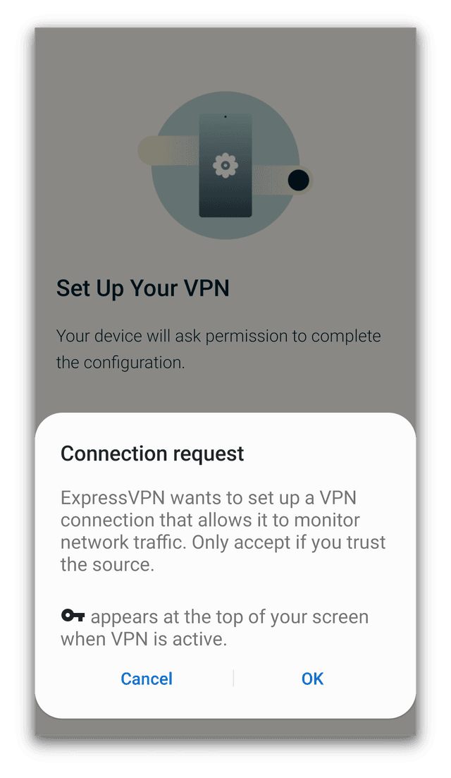 ExpressVPN bittet um Erlaubnis, eine VPN-Verbindung auf Android einzurichten