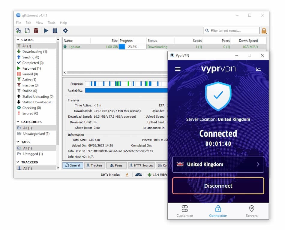 Prueba de descarga de torrents de VyprVPN