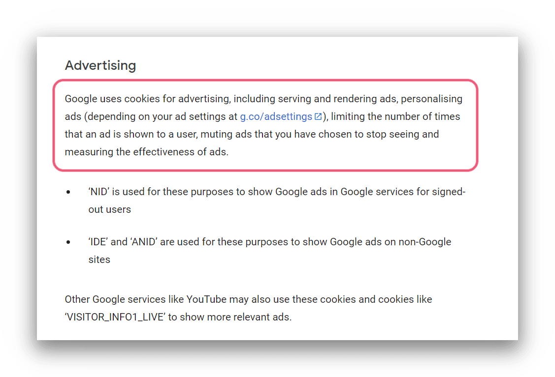 Google uses cookies for advertising 