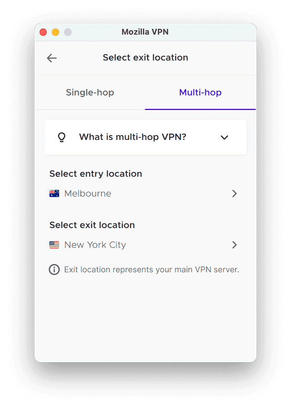 Mozilla VPN multi-hop menu