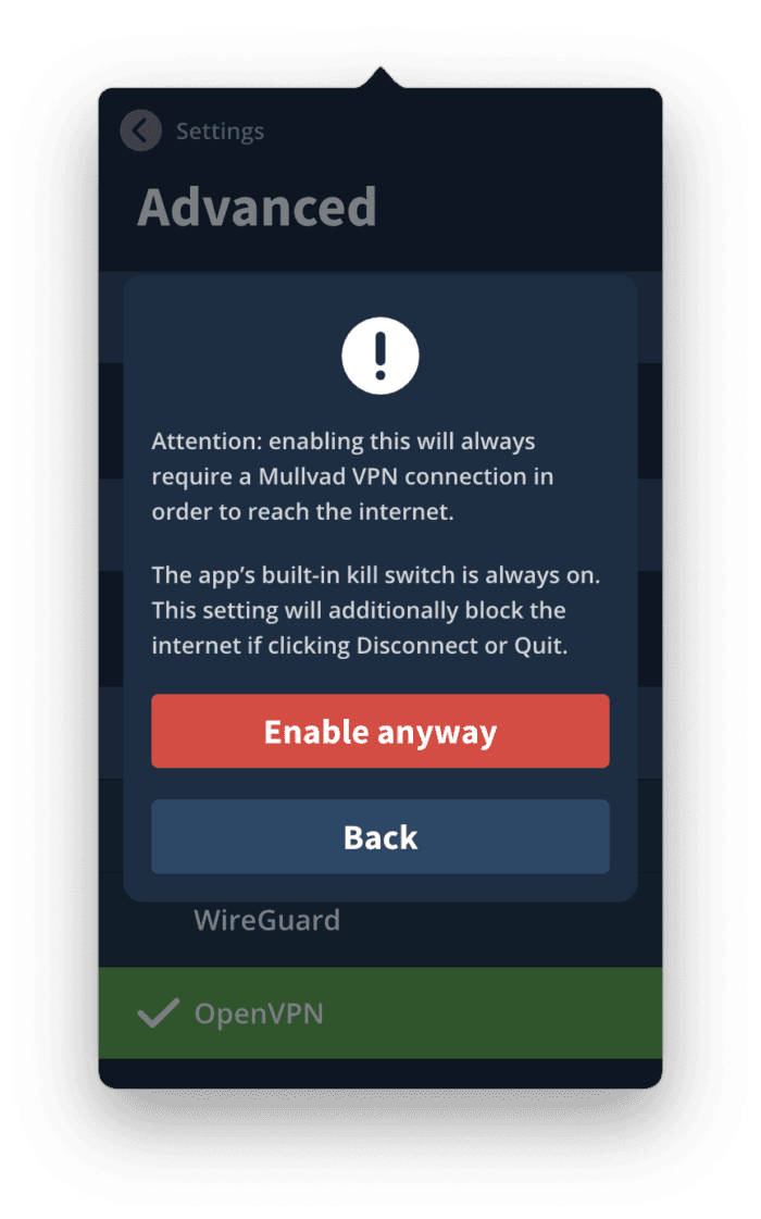 Mullvad siempre te avisa de conectar tu VPN