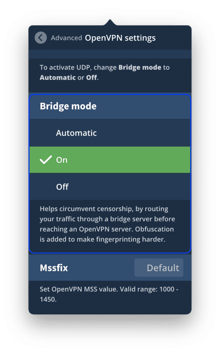 Modo Bridge de Mullvad