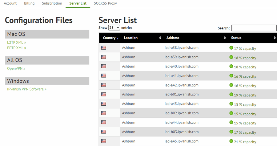 IPVanish Serverliste Konfigurationsdateien unter Windows